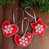 red felt handmade christmas tree ornament, heart star and bird, red and white felt