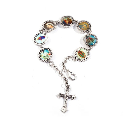 catholic bracelet with pictures, jesus lovers, catholic gifts, silver bracelet