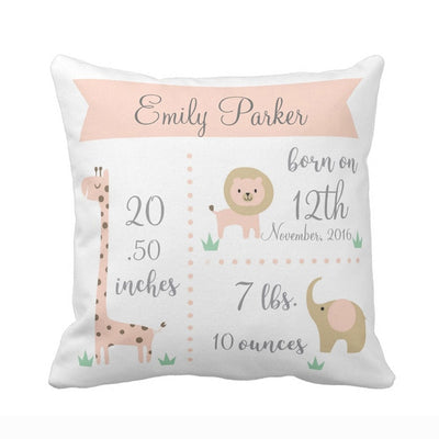 baby birth stats pillowcase, pink baby pillowcase