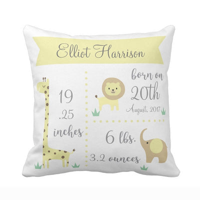 baby birth stats pillowcase, yellow baby pillowcase