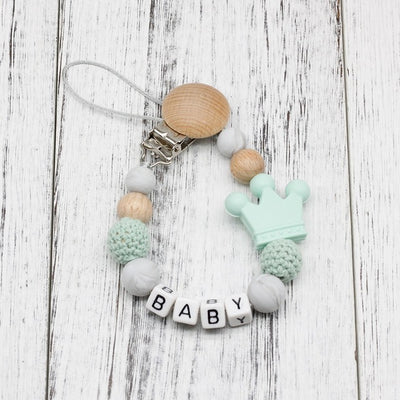 handmade, custom name, baby pacifier teether clip, mint green - winfinity brands