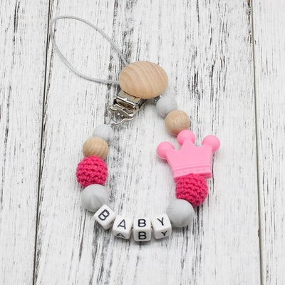 handmade, custom name, baby pacifier teether clip, pink color - winfinity brands