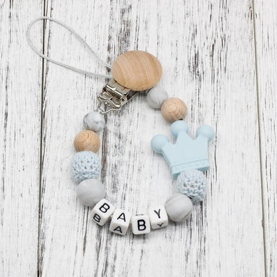 handmade, custom name, baby pacifier teether clip, light blue color - winfinity brands