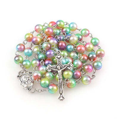 winfinity brands - Jerusalem rosary multi color rosary   - walk with jesus rosary Jerusalem soil medallion - winfinity brands - pearl rosary colorful rainbow with name personalized