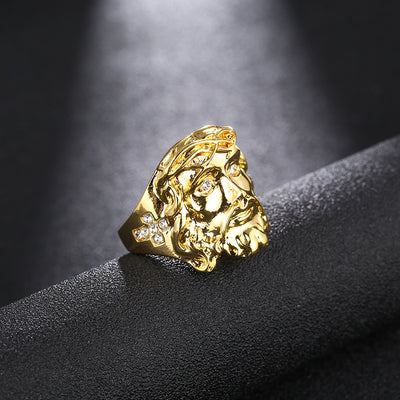 jesus ring gold with crystals catholic jewelry ring for man