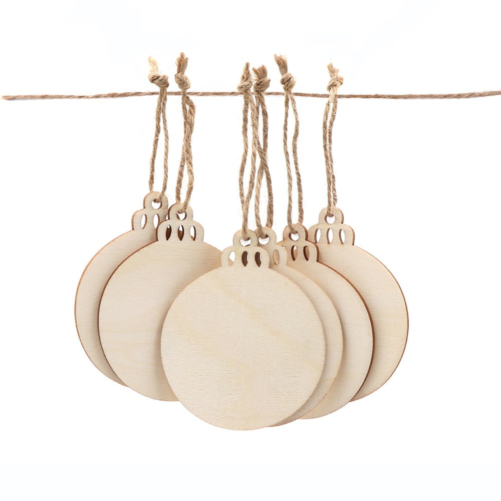 craft wood ornament baubles with burlap string