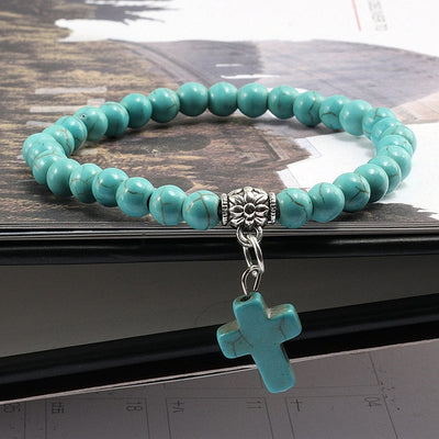catholic store gift stone bracelet turquoise marble stone with cross winfinity brands