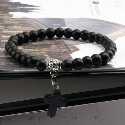 catholic store gift stone bracelet matt black with cross winfinity brands