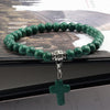 catholic store gift stone bracelet dark green marble stone  with cross winfinity brands