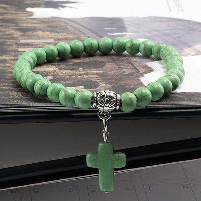 catholic store gift stone bracelet light green marble stone  with cross winfinity brands