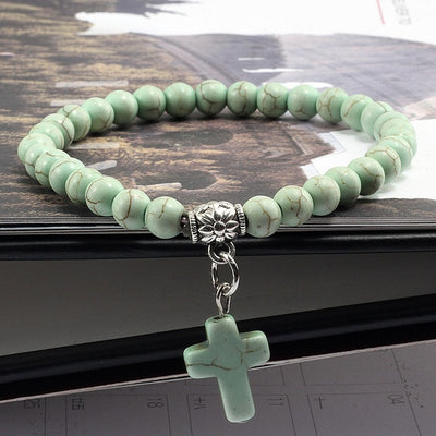 catholic store gift stone bracelet mint marble stone  with cross winfinity brands