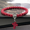 catholic store gift stone bracelet red marble stone with cross winfinity brands