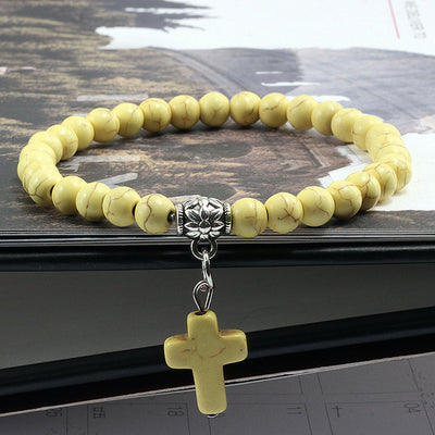 catholic store gift stone bracelet yellow  marble stone  with cross winfinity brands