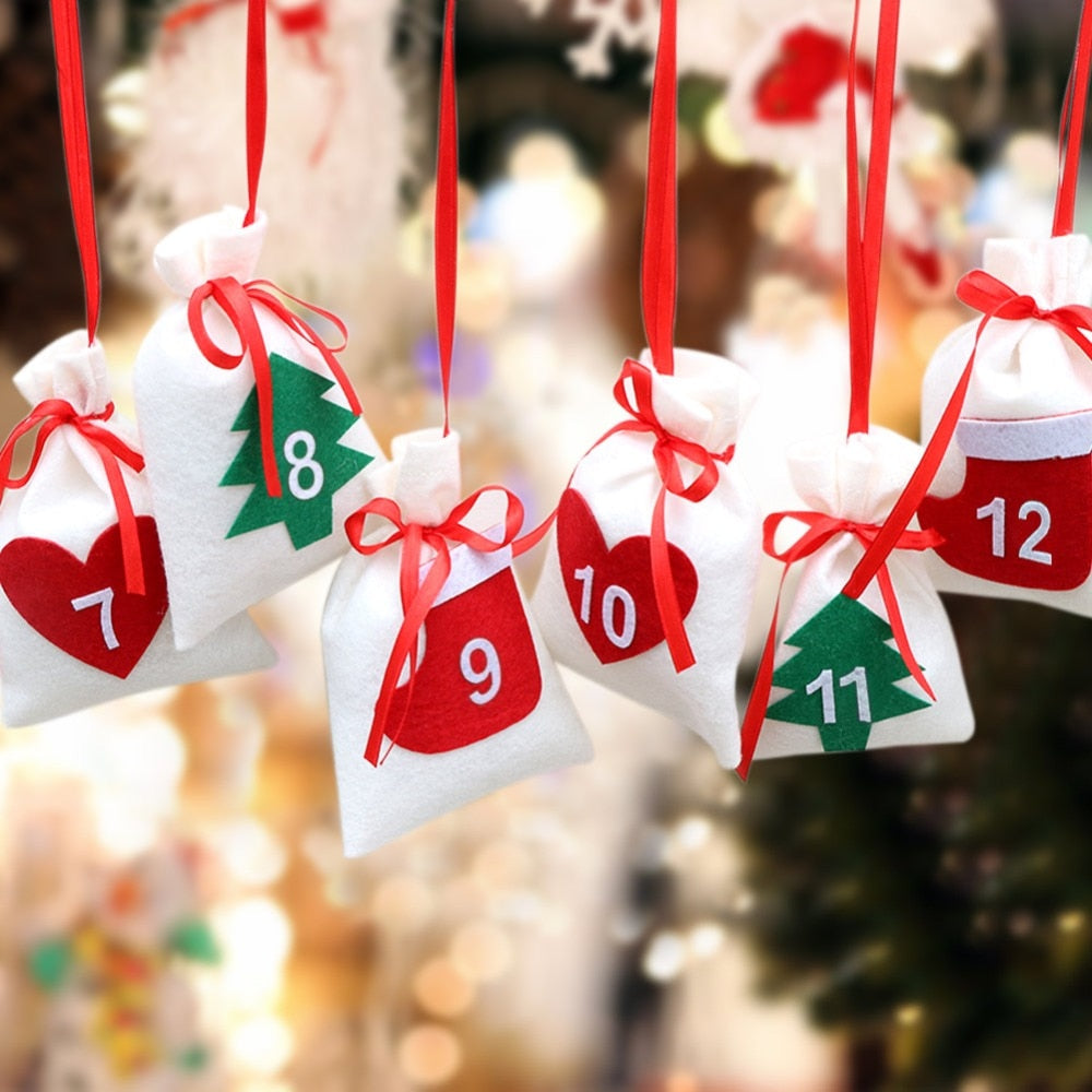 felt advent calendar, 1- 24 bags for christmas advent felt bags