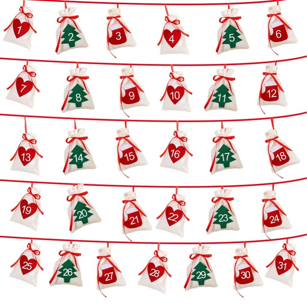 christmas advent calendar, felt bags heart tree and stocking