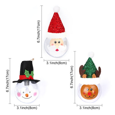 snow globe christmas ornament, reindeer, santa snowman