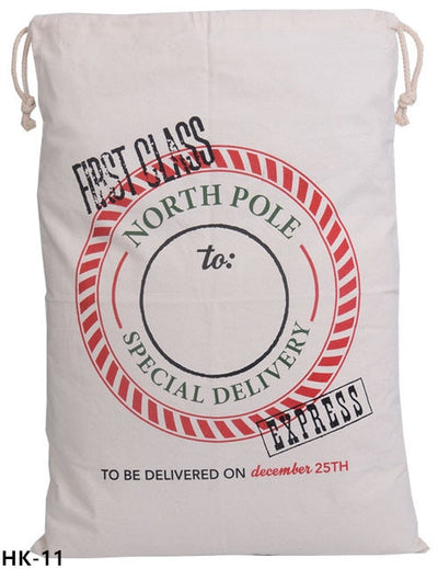 christmas sack, santa delivery sack, firts class north pole