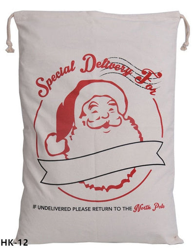 christmas sack, santa delivery sack, special delivery for, if undelivered return to the north pole