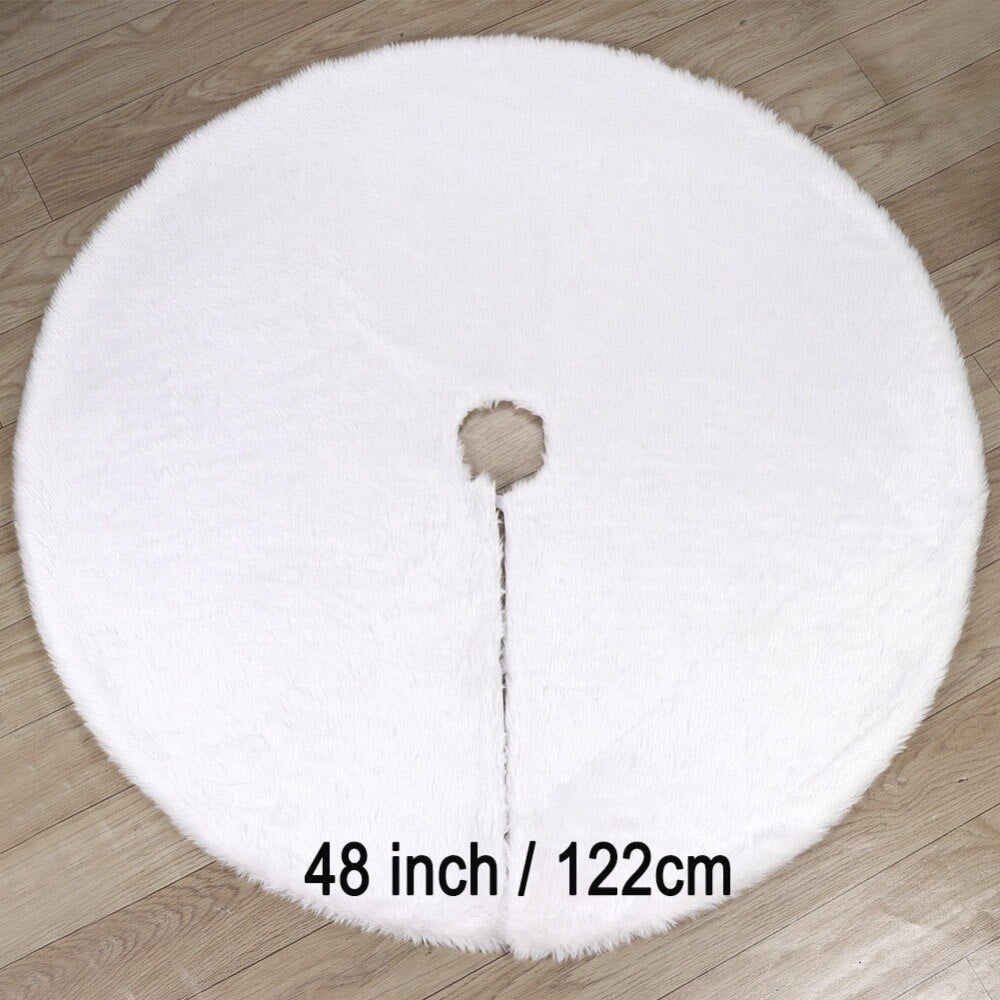white fur furry tree skirt, snow tree skirt  faux fur, 48 inch 122 cm