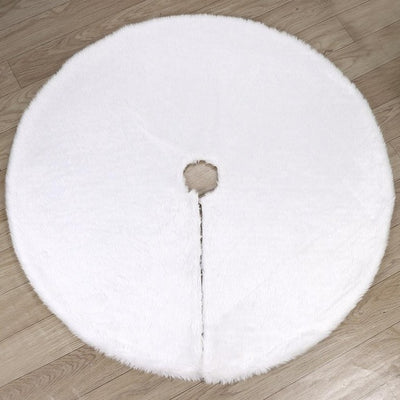 white fur furry tree skirt, snow tree skirt