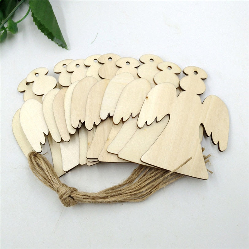 craft wood timber angels rustic with burlap string