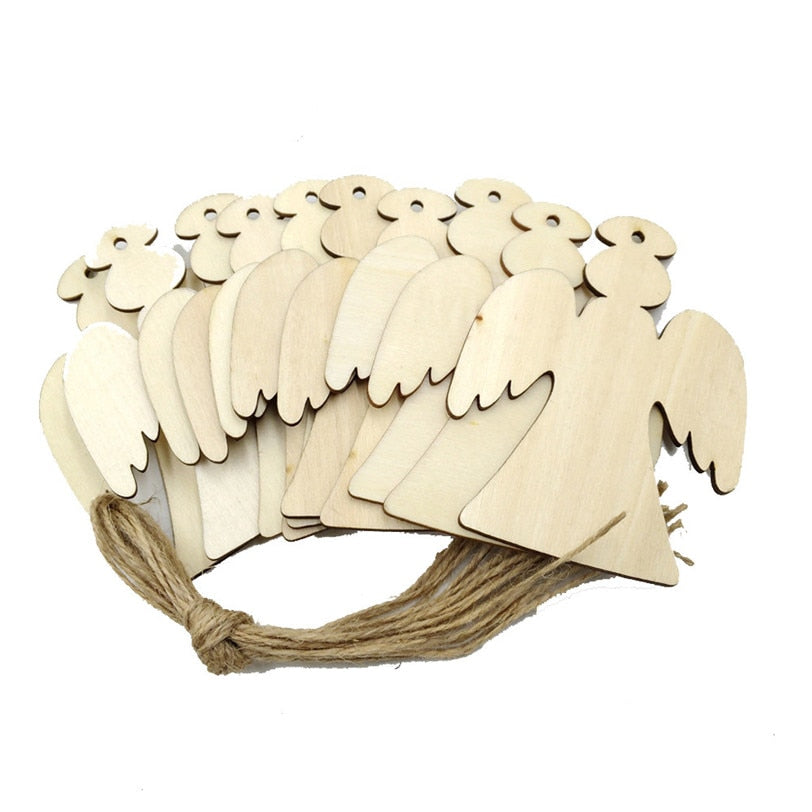 craft wood timber angels rustic with burlap string