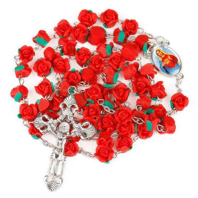 red rose clay rosary virgin mary - winfinity brands
