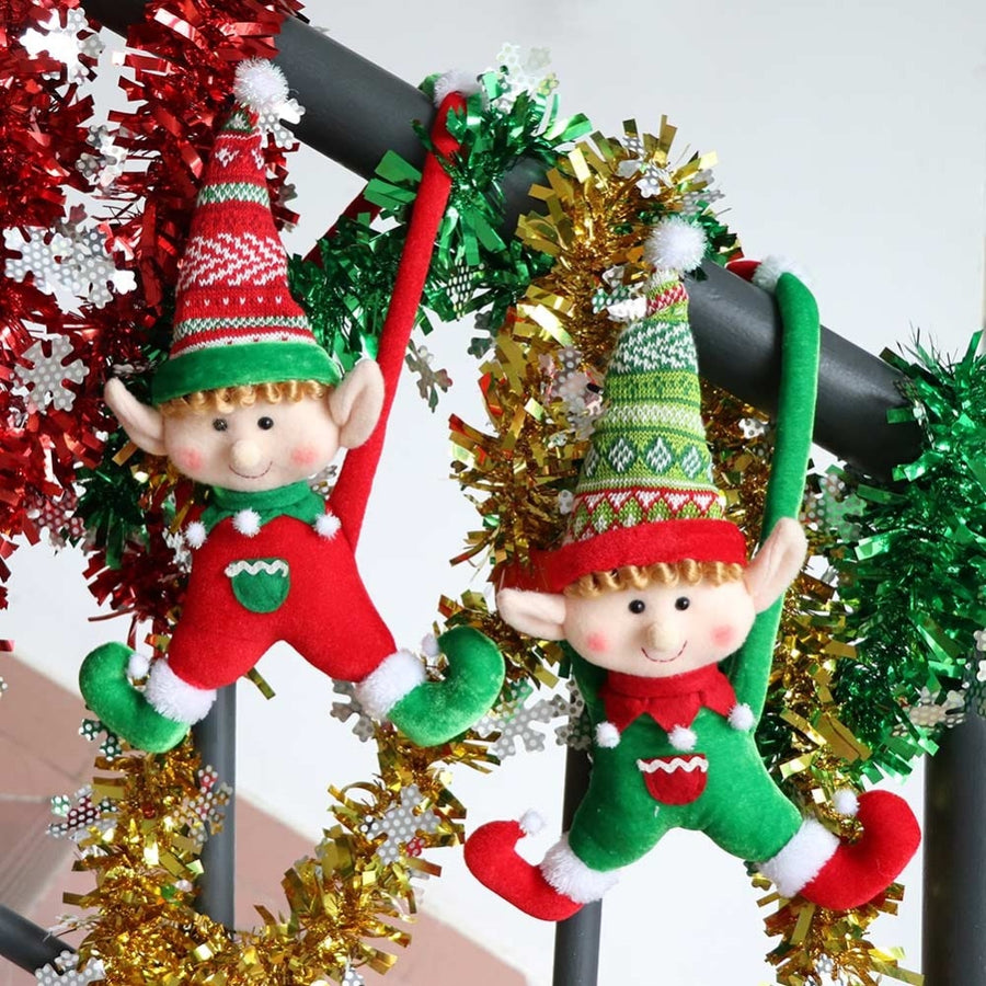 hanging elf, elf on shelf, elf decor christmas, hanging elf from stair case, christmas decorations cute unique gitfs winfinity brands free shipping