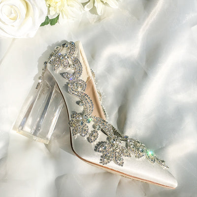 wedding shoes clear heel with crystals white - winfinity brands