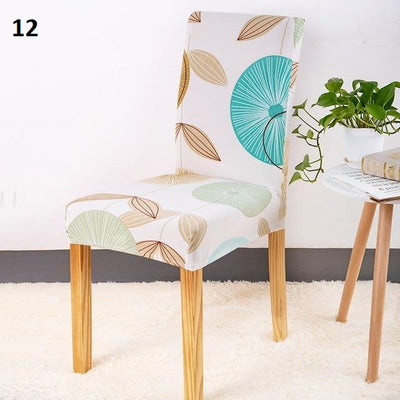 geometric white brown and blue patterned color dining chair slip cover spandex