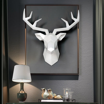 white faux deer head, resin white deer head, wall art modern deer head