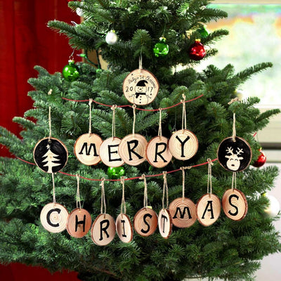 rustic christmas free decor - wood timber pendants christmas tree - winfinity brands