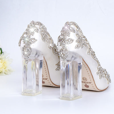 wedding shoes clear heel with crystals white - winfinity brands