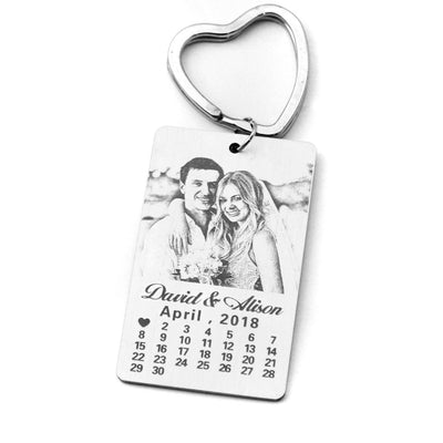 anniversary date and photo key chain with heart key ring couple gifls , stainless steel key chain custom made to order wedding