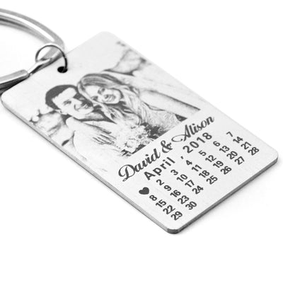 anniversary date and photo key chain with heart key ring couple gifls , stainless steel key chain custom made to order wedding
