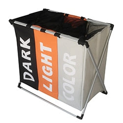 triple compartment laundry hamper bin storage, dark light color