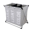 triple compartment laundry hamper bin storage, light gray grey color