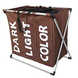 brown color laundry bin triple compartment laundry hamper bin storage, dark light color
