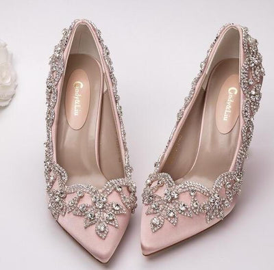 wedding shoes clear heel with crystals pink - winfinity brands