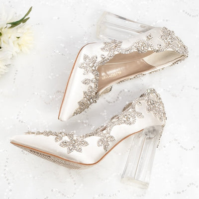 wedding shoes clear heel with crystals white - winfinity brands