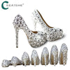 rhinestone bling wedding shoes, rhinestone high heels with different heel heights 