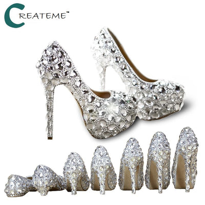 rhinestone bling wedding shoes, rhinestone high heels with different heel heights