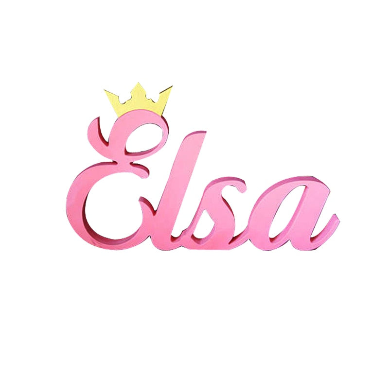 pink girls name with crown decor, custom name kids room decor pretty