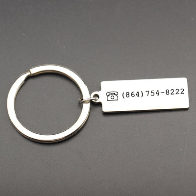 phone number key chain, silver phone number key chain