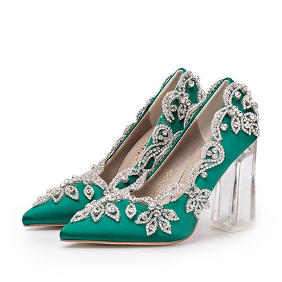 wedding shoes clear heel with crystals green shoes - winfinity brands