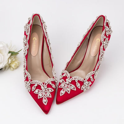 wedding shoes clear heel with crystals ruby red - winfinity brands