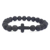 black lava stone bead bracelet one size fits all with black stone cross