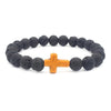black lava stone stretchy bracelet with orange stone cross