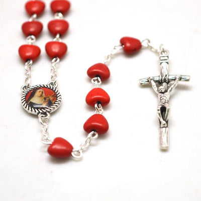 saint rita rosary, rosary with red stone beads, st rita gift