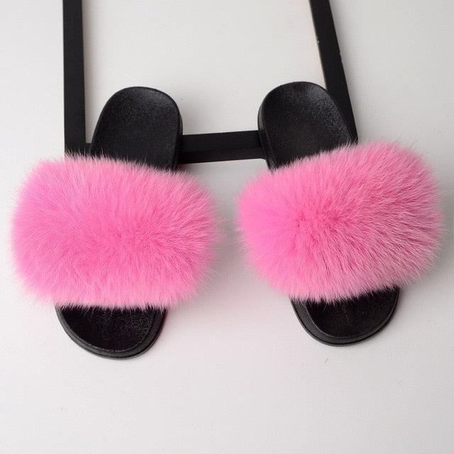 Ladies Fluffy Fur Slides